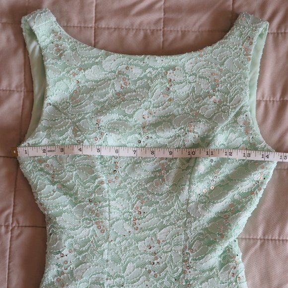 Mint Lace with Silver Sequin Details Fit and Flare Formal Dress - Picture 5 of 8
